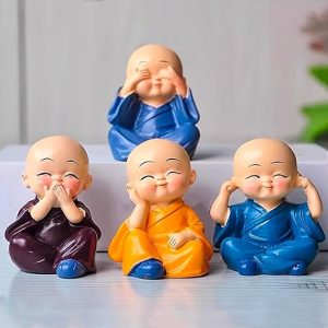 Set of 4 Baby Monk Buddha Figurines See No Evil, Hear No Evil, Speak No Evil, Think No Evil ?